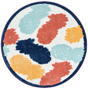 White 3' 3 x 3' 3 Belize Outdoor Round Area Rug Weather Resistant for Patio, Deck, Terrace, Balcony, Porch 100% Polypropylene Colorful Fun Coastal Modern Carpet for Outside for Sale at Rug Engine
