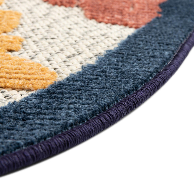 White 3' 3 x 3' 3 Belize Outdoor Round Area Rug Weather Resistant for Patio, Deck, Terrace, Balcony, Porch 100% Polypropylene Colorful Fun Coastal Modern Carpet for Outside for Sale at Rug Engine