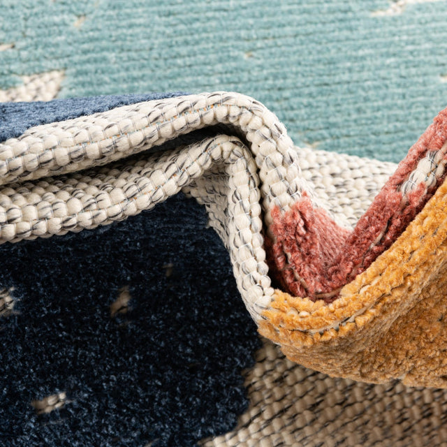White 5' 3 x 5' 3 Belize Outdoor Round Area Rug Weather Resistant for Patio, Deck, Terrace, Balcony, Porch 100% Polypropylene Colorful Fun Coastal Modern Carpet for Outside for Sale at Rug Engine