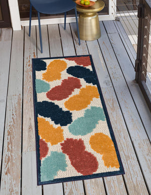 White 2' x 10' Belize Outdoor Runner Area Rug Weather Resistant for Patio, Deck, Terrace, Balcony, Porch 100% Polypropylene Colorful Fun Coastal Modern Carpet for Outside for Sale at Rug Engine