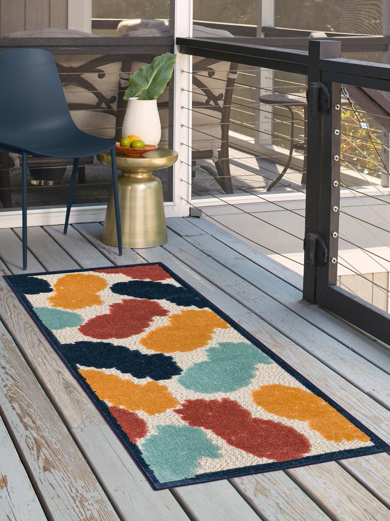 White 2' x 8' Belize Outdoor Runner Area Rug Weather Resistant for Patio, Deck, Terrace, Balcony, Porch 100% Polypropylene Colorful Fun Coastal Modern Carpet for Outside for Sale at Rug Engine