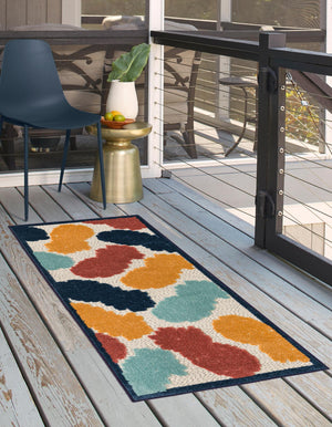 White 2' x 8' Belize Outdoor Runner Area Rug Weather Resistant for Patio, Deck, Terrace, Balcony, Porch 100% Polypropylene Colorful Fun Coastal Modern Carpet for Outside for Sale at Rug Engine