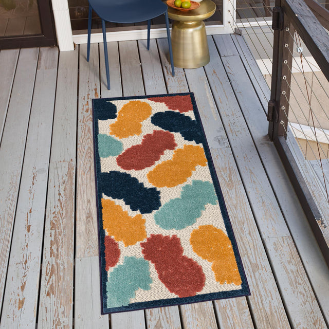 White 2' x 6' Belize Outdoor Runner Area Rug Weather Resistant for Patio, Deck, Terrace, Balcony, Porch 100% Polypropylene Colorful Fun Coastal Modern Carpet for Outside for Sale at Rug Engine