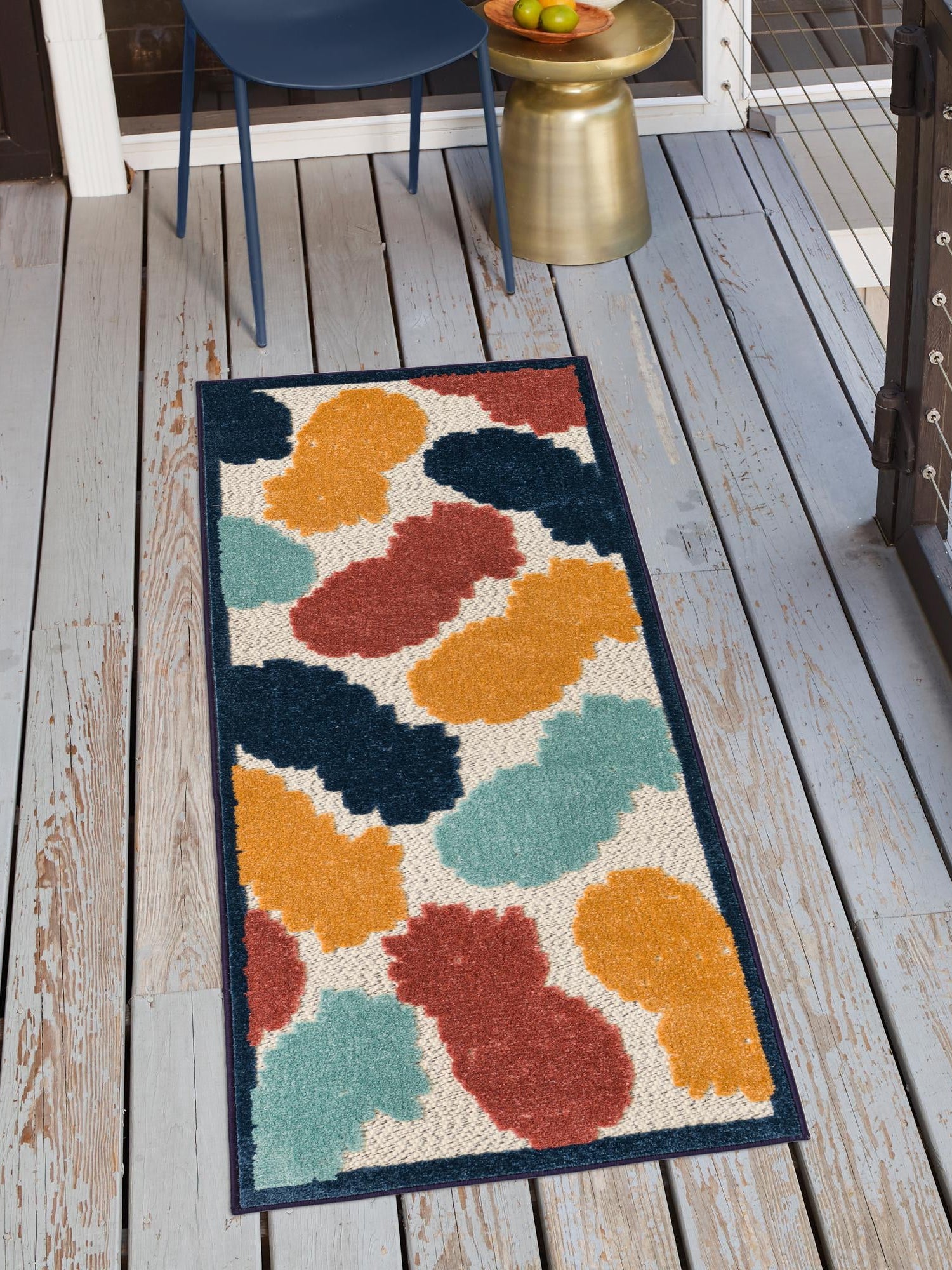 White 2' x 8' Belize Outdoor Runner Area Rug Weather Resistant for Patio, Deck, Terrace, Balcony, Porch 100% Polypropylene Colorful Fun Coastal Modern Carpet for Outside for Sale at Rug Engine
