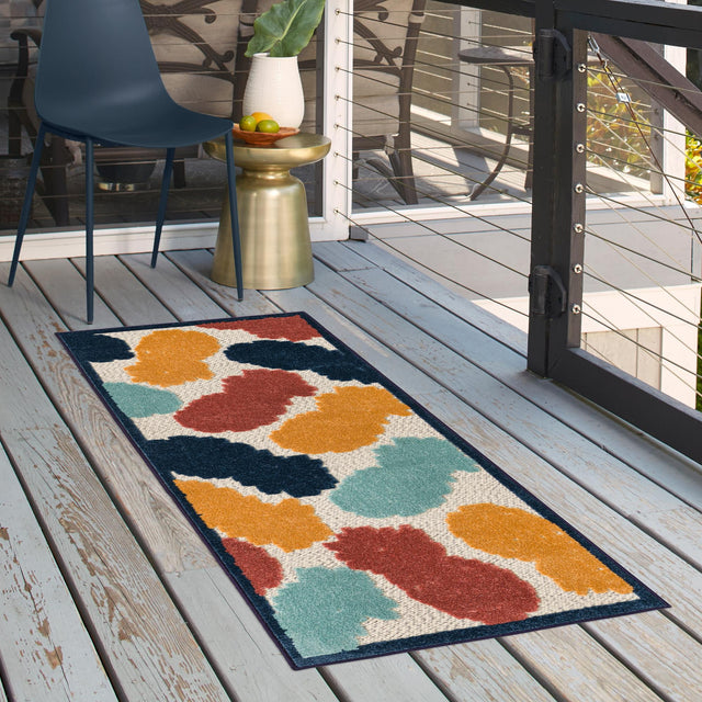 White 2' x 6' Belize Outdoor Runner Area Rug Weather Resistant for Patio, Deck, Terrace, Balcony, Porch 100% Polypropylene Colorful Fun Coastal Modern Carpet for Outside for Sale at Rug Engine