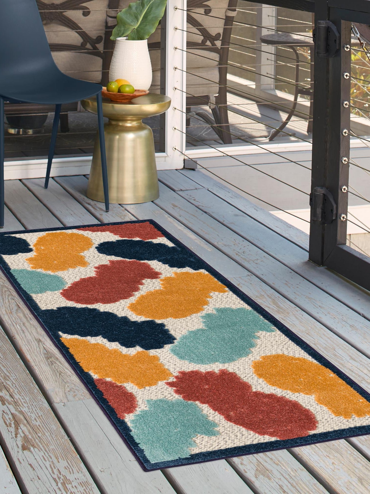 White 2' x 10' Belize Outdoor Runner Area Rug Weather Resistant for Patio, Deck, Terrace, Balcony, Porch 100% Polypropylene Colorful Fun Coastal Modern Carpet for Outside for Sale at Rug Engine