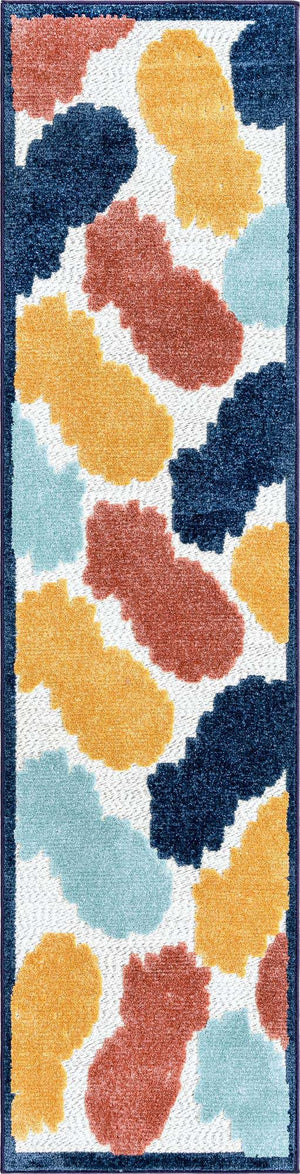 White 2' x 8' Belize Outdoor Runner Area Rug Weather Resistant for Patio, Deck, Terrace, Balcony, Porch 100% Polypropylene Colorful Fun Coastal Modern Carpet for Outside for Sale at Rug Engine