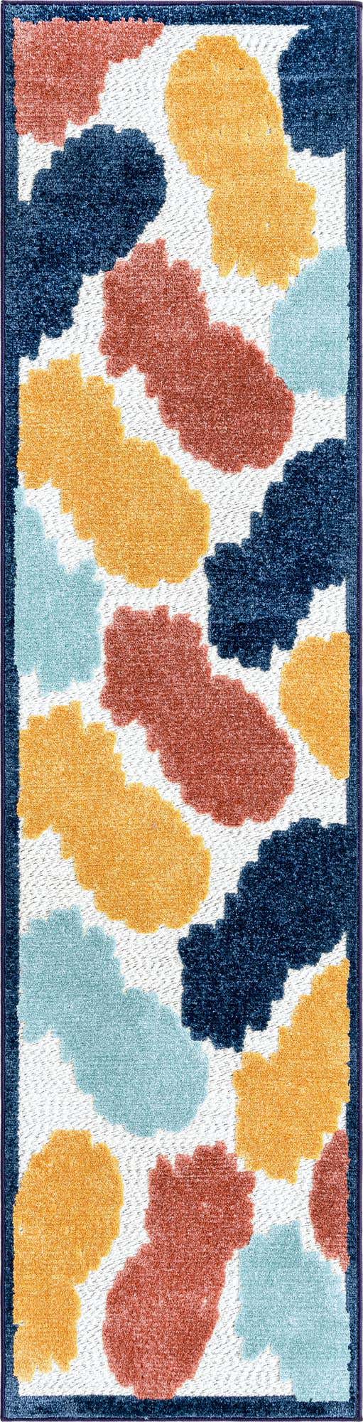 White 2' x 8' Belize Outdoor Runner Area Rug Weather Resistant for Patio, Deck, Terrace, Balcony, Porch 100% Polypropylene Colorful Fun Coastal Modern Carpet for Outside for Sale at Rug Engine