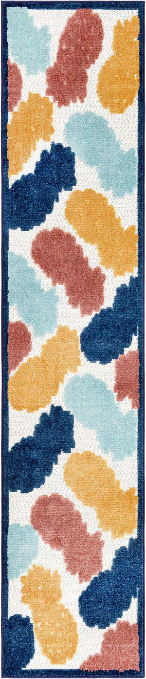 White 2' x 10' Belize Outdoor Runner Area Rug Weather Resistant for Patio, Deck, Terrace, Balcony, Porch 100% Polypropylene Colorful Fun Coastal Modern Carpet for Outside for Sale at Rug Engine