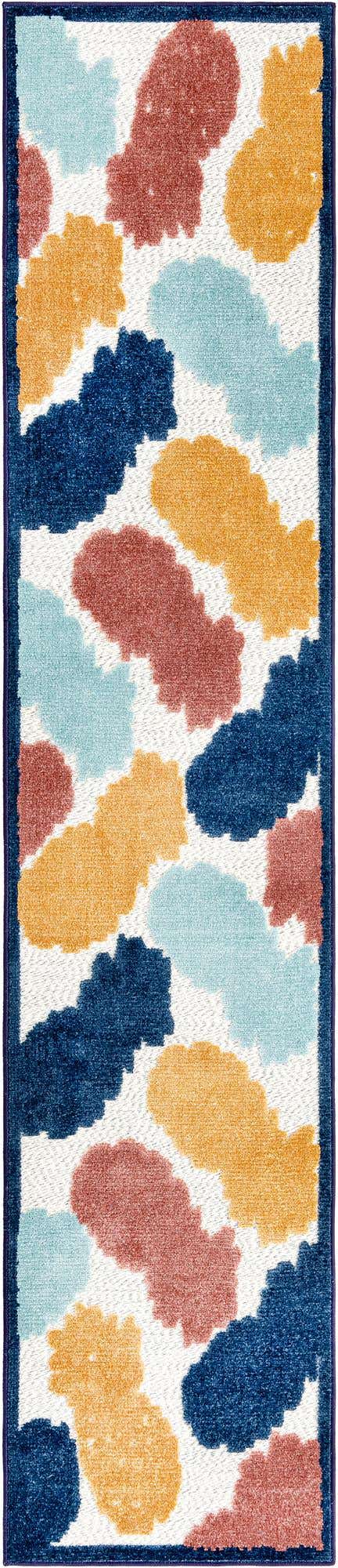 White 2' x 10' Belize Outdoor Runner Area Rug Weather Resistant for Patio, Deck, Terrace, Balcony, Porch 100% Polypropylene Colorful Fun Coastal Modern Carpet for Outside for Sale at Rug Engine