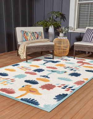 White 7' x 10' Belize Outdoor Rectangle Area Rug Weather Resistant for Patio, Deck, Terrace, Balcony, Porch 100% Polypropylene Colorful Fun Coastal Modern Carpet for Outside for Sale at Rug Engine