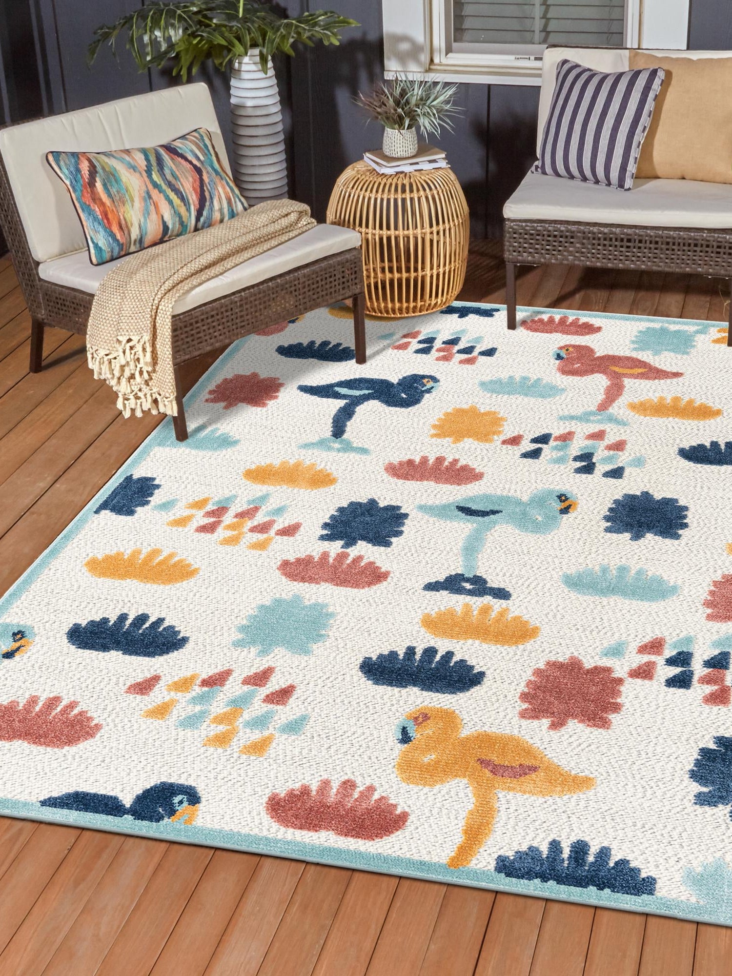 White 4' x 6' Belize Outdoor Rectangle Area Rug Weather Resistant for Patio, Deck, Terrace, Balcony, Porch 100% Polypropylene Colorful Fun Coastal Modern Carpet for Outside for Sale at Rug Engine