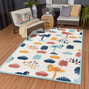 White 5' 3 x 8' Belize Outdoor Rectangle Area Rug Weather Resistant for Patio, Deck, Terrace, Balcony, Porch 100% Polypropylene Colorful Fun Coastal Modern Carpet for Outside for Sale at Rug Engine