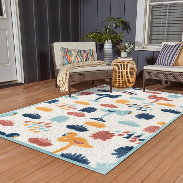 White 6' x 9' Belize Outdoor Rectangle Area Rug Weather Resistant for Patio, Deck, Terrace, Balcony, Porch 100% Polypropylene Colorful Fun Coastal Modern Carpet for Outside for Sale at Rug Engine