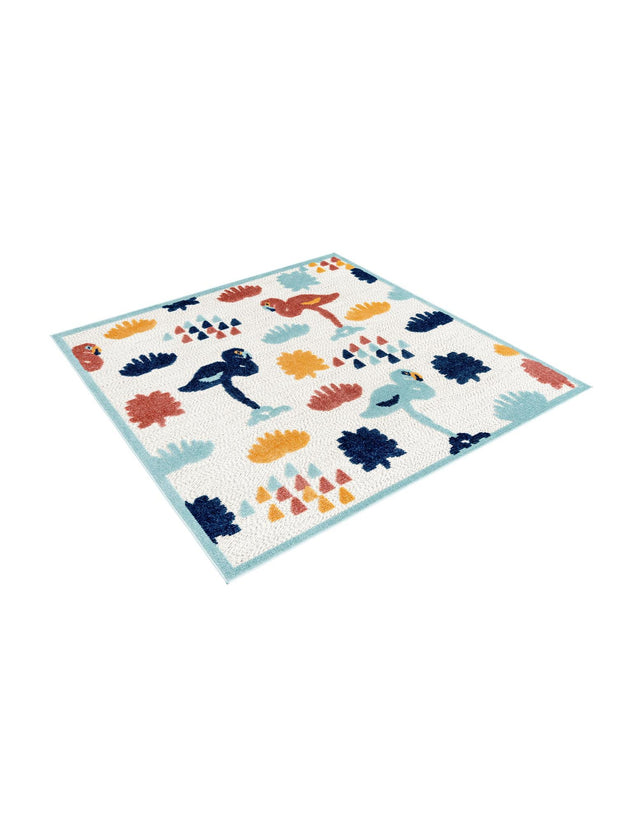 White 5' 3 x 5' 3 Belize Outdoor Square Area Rug Weather Resistant for Patio, Deck, Terrace, Balcony, Porch 100% Polypropylene Colorful Fun Coastal Modern Carpet for Outside for Sale at Rug Engine