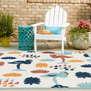 White 5' 3 x 5' 3 Belize Outdoor Square Area Rug Weather Resistant for Patio, Deck, Terrace, Balcony, Porch 100% Polypropylene Colorful Fun Coastal Modern Carpet for Outside for Sale at Rug Engine