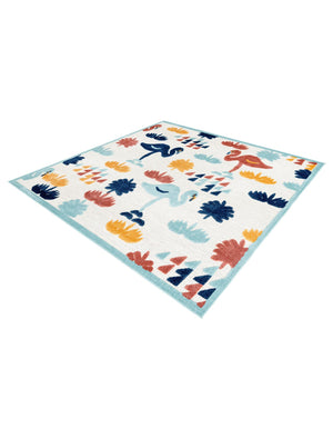 White 7' 10 x 7' 10 Belize Outdoor Square Area Rug Weather Resistant for Patio, Deck, Terrace, Balcony, Porch 100% Polypropylene Colorful Fun Coastal Modern Carpet for Outside for Sale at Rug Engine