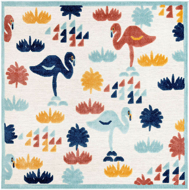 White 7' 10 x 7' 10 Belize Outdoor Square Area Rug Weather Resistant for Patio, Deck, Terrace, Balcony, Porch 100% Polypropylene Colorful Fun Coastal Modern Carpet for Outside for Sale at Rug Engine