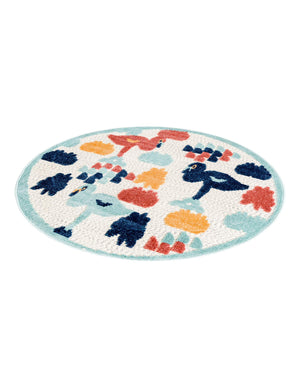 White 3' 3 x 3' 3 Belize Outdoor Round Area Rug Weather Resistant for Patio, Deck, Terrace, Balcony, Porch 100% Polypropylene Colorful Fun Coastal Modern Carpet for Outside for Sale at Rug Engine