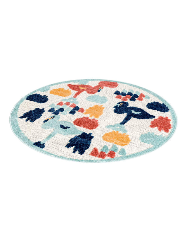 White 3' 3 x 3' 3 Belize Outdoor Round Area Rug Weather Resistant for Patio, Deck, Terrace, Balcony, Porch 100% Polypropylene Colorful Fun Coastal Modern Carpet for Outside for Sale at Rug Engine