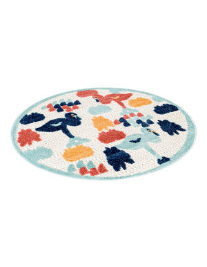 White 3' 3 x 3' 3 Belize Outdoor Round Area Rug Weather Resistant for Patio, Deck, Terrace, Balcony, Porch 100% Polypropylene Colorful Fun Coastal Modern Carpet for Outside for Sale at Rug Engine