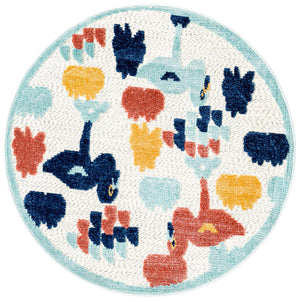 White 3' 3 x 3' 3 Belize Outdoor Round Area Rug Weather Resistant for Patio, Deck, Terrace, Balcony, Porch 100% Polypropylene Colorful Fun Coastal Modern Carpet for Outside for Sale at Rug Engine