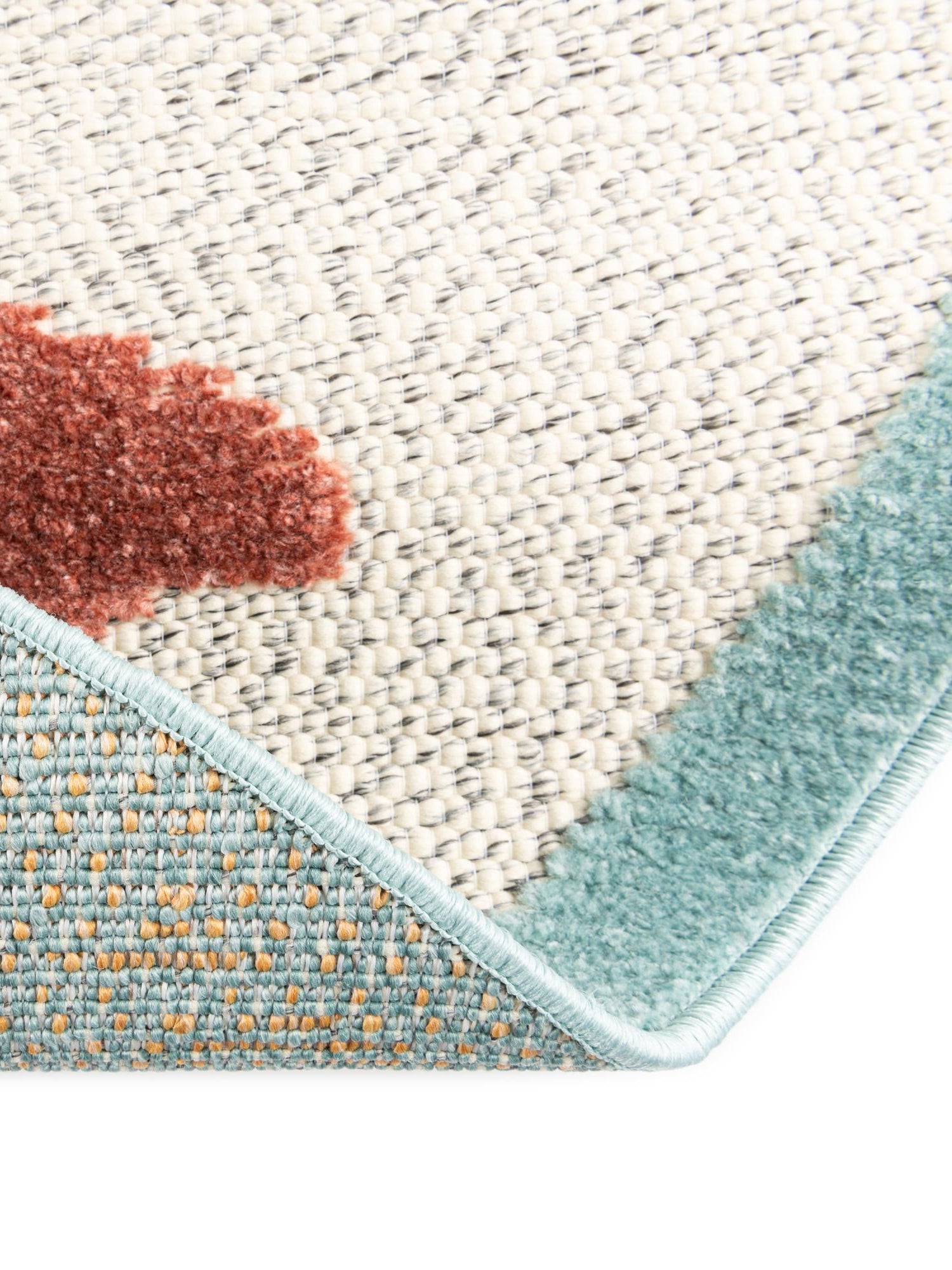 White 5' 3 x 5' 3 Belize Outdoor Round Area Rug Weather Resistant for Patio, Deck, Terrace, Balcony, Porch 100% Polypropylene Colorful Fun Coastal Modern Carpet for Outside for Sale at Rug Engine