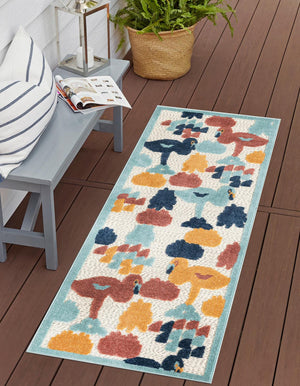 White 2' x 8' Belize Outdoor Runner Area Rug Weather Resistant for Patio, Deck, Terrace, Balcony, Porch 100% Polypropylene Colorful Fun Coastal Modern Carpet for Outside for Sale at Rug Engine