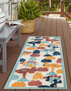 White 2' x 6' Belize Outdoor Runner Area Rug Weather Resistant for Patio, Deck, Terrace, Balcony, Porch 100% Polypropylene Colorful Fun Coastal Modern Carpet for Outside for Sale at Rug Engine