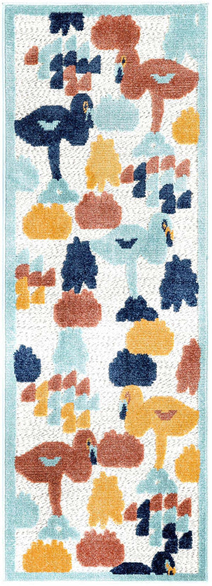 White 2' x 6' Belize Outdoor Runner Area Rug Weather Resistant for Patio, Deck, Terrace, Balcony, Porch 100% Polypropylene Colorful Fun Coastal Modern Carpet for Outside for Sale at Rug Engine
