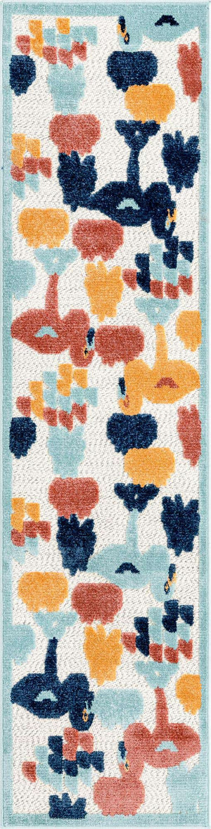 White 2' x 8' Belize Outdoor Runner Area Rug Weather Resistant for Patio, Deck, Terrace, Balcony, Porch 100% Polypropylene Colorful Fun Coastal Modern Carpet for Outside for Sale at Rug Engine