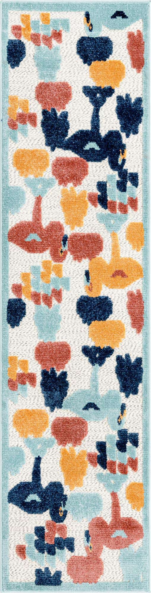 White 2' x 8' Belize Outdoor Runner Area Rug Weather Resistant for Patio, Deck, Terrace, Balcony, Porch 100% Polypropylene Colorful Fun Coastal Modern Carpet for Outside for Sale at Rug Engine
