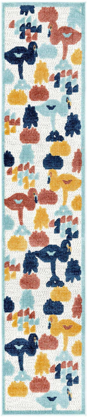 White 2' x 10' Belize Outdoor Runner Area Rug Weather Resistant for Patio, Deck, Terrace, Balcony, Porch 100% Polypropylene Colorful Fun Coastal Modern Carpet for Outside for Sale at Rug Engine