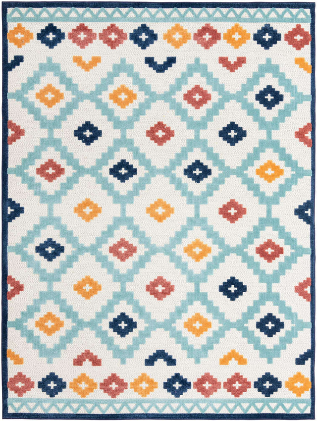 Ivory 9' x 12' Belize Outdoor Rectangle Area Rug Weather Resistant for Patio, Deck, Terrace, Balcony, Porch 100% Polypropylene Colorful Fun Coastal Modern Carpet for Outside for Sale at Rug Engine