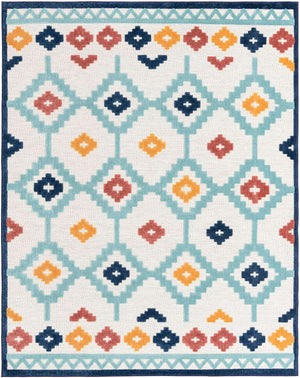Ivory 7' 10 x 10' Belize Outdoor Rectangle Area Rug Weather Resistant for Patio, Deck, Terrace, Balcony, Porch 100% Polypropylene Colorful Fun Coastal Modern Carpet for Outside for Sale at Rug Engine