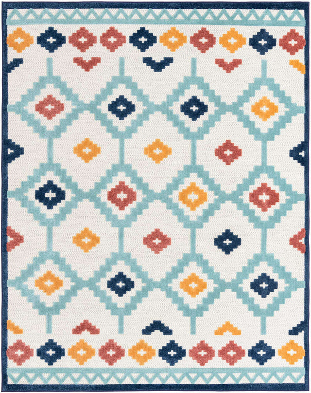 Ivory 7' 10 x 10' Belize Outdoor Rectangle Area Rug Weather Resistant for Patio, Deck, Terrace, Balcony, Porch 100% Polypropylene Colorful Fun Coastal Modern Carpet for Outside for Sale at Rug Engine