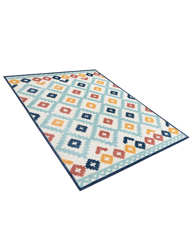 Ivory 7' x 10' Belize Outdoor Rectangle Area Rug Weather Resistant for Patio, Deck, Terrace, Balcony, Porch 100% Polypropylene Colorful Fun Coastal Modern Carpet for Outside for Sale at Rug Engine