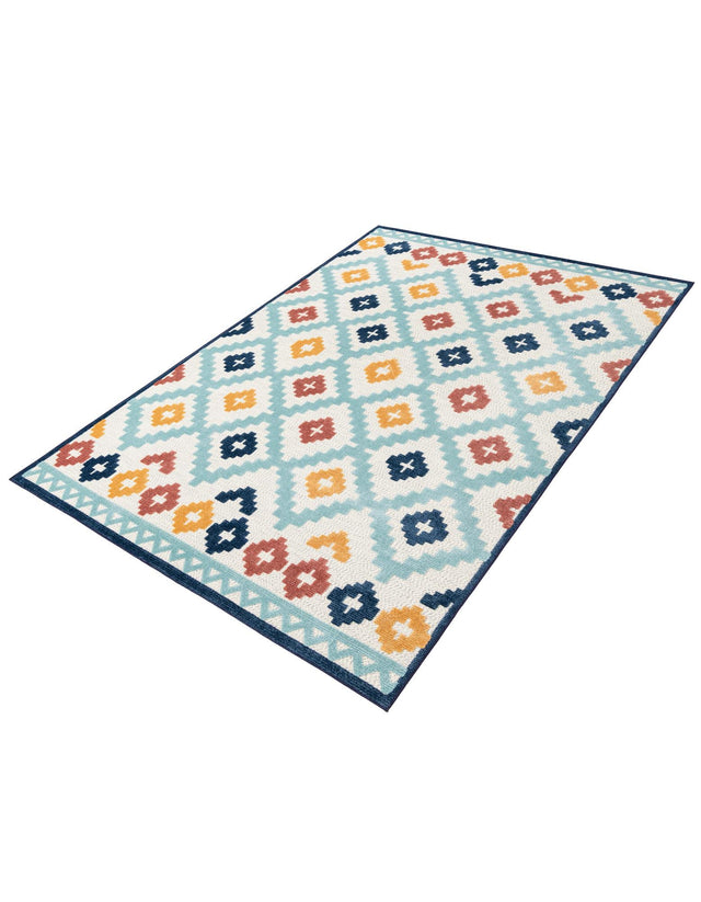 Ivory 7' x 10' Belize Outdoor Rectangle Area Rug Weather Resistant for Patio, Deck, Terrace, Balcony, Porch 100% Polypropylene Colorful Fun Coastal Modern Carpet for Outside for Sale at Rug Engine