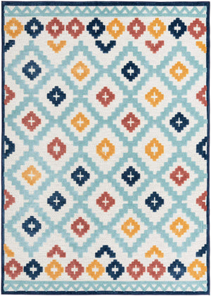 Ivory 7' x 10' Belize Outdoor Rectangle Area Rug Weather Resistant for Patio, Deck, Terrace, Balcony, Porch 100% Polypropylene Colorful Fun Coastal Modern Carpet for Outside for Sale at Rug Engine