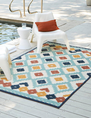 Ivory 7' 10 x 10' Belize Outdoor Rectangle Area Rug Weather Resistant for Patio, Deck, Terrace, Balcony, Porch 100% Polypropylene Colorful Fun Coastal Modern Carpet for Outside for Sale at Rug Engine