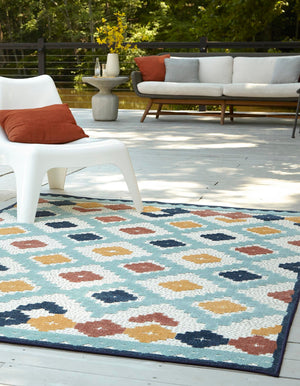 Ivory 2' x 3' Belize Outdoor Rectangle Area Rug Weather Resistant for Patio, Deck, Terrace, Balcony, Porch 100% Polypropylene Colorful Fun Coastal Modern Carpet for Outside for Sale at Rug Engine