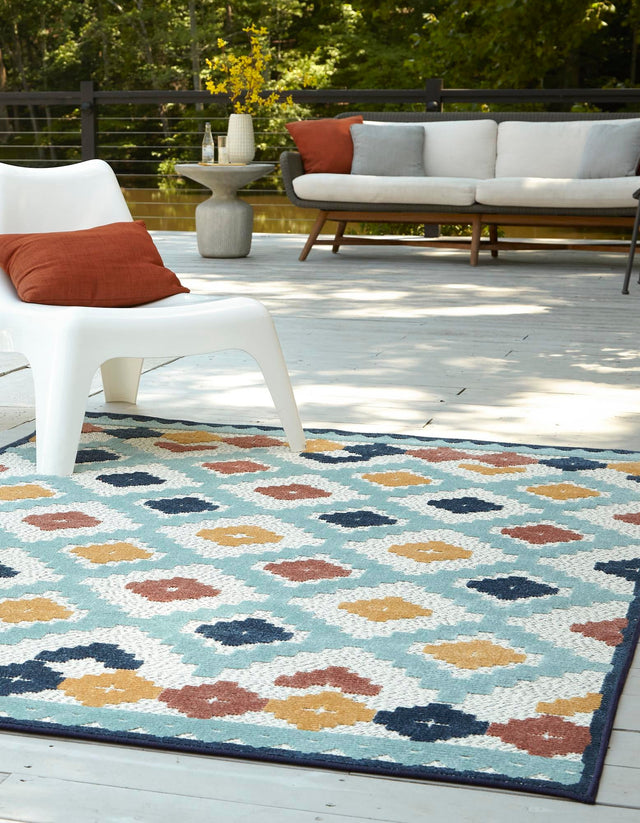 Ivory 5' 3 x 8' Belize Outdoor Rectangle Area Rug Weather Resistant for Patio, Deck, Terrace, Balcony, Porch 100% Polypropylene Colorful Fun Coastal Modern Carpet for Outside for Sale at Rug Engine