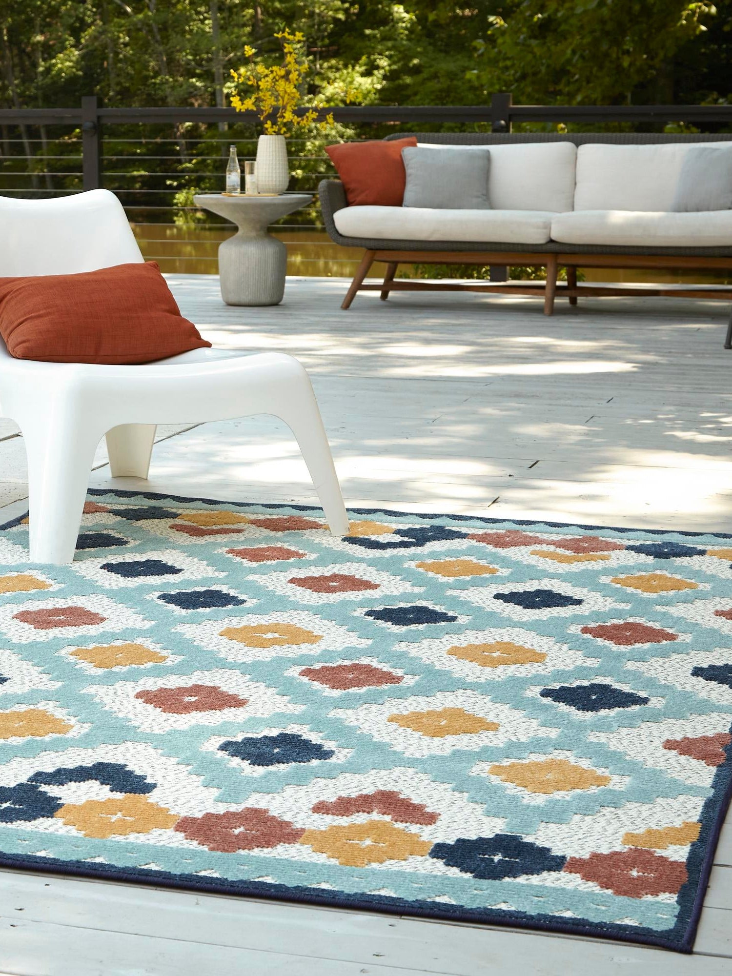 Ivory 7' 10 x 10' Belize Outdoor Rectangle Area Rug Weather Resistant for Patio, Deck, Terrace, Balcony, Porch 100% Polypropylene Colorful Fun Coastal Modern Carpet for Outside for Sale at Rug Engine