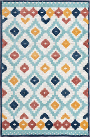 Ivory 5' 3 x 8' Belize Outdoor Rectangle Area Rug Weather Resistant for Patio, Deck, Terrace, Balcony, Porch 100% Polypropylene Colorful Fun Coastal Modern Carpet for Outside for Sale at Rug Engine