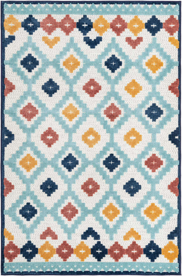 Ivory 5' 3 x 8' Belize Outdoor Rectangle Area Rug Weather Resistant for Patio, Deck, Terrace, Balcony, Porch 100% Polypropylene Colorful Fun Coastal Modern Carpet for Outside for Sale at Rug Engine