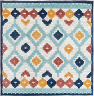 Ivory 5' 3 x 5' 3 Belize Outdoor Square Area Rug Weather Resistant for Patio, Deck, Terrace, Balcony, Porch 100% Polypropylene Colorful Fun Coastal Modern Carpet for Outside for Sale at Rug Engine