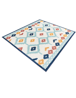 Ivory 7' 10 x 7' 10 Belize Outdoor Square Area Rug Weather Resistant for Patio, Deck, Terrace, Balcony, Porch 100% Polypropylene Colorful Fun Coastal Modern Carpet for Outside for Sale at Rug Engine