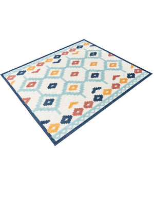 Ivory 7' 10 x 7' 10 Belize Outdoor Square Area Rug Weather Resistant for Patio, Deck, Terrace, Balcony, Porch 100% Polypropylene Colorful Fun Coastal Modern Carpet for Outside for Sale at Rug Engine
