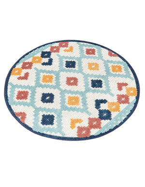 Ivory 5' 3 x 5' 3 Belize Outdoor Round Area Rug Weather Resistant for Patio, Deck, Terrace, Balcony, Porch 100% Polypropylene Colorful Fun Coastal Modern Carpet for Outside for Sale at Rug Engine