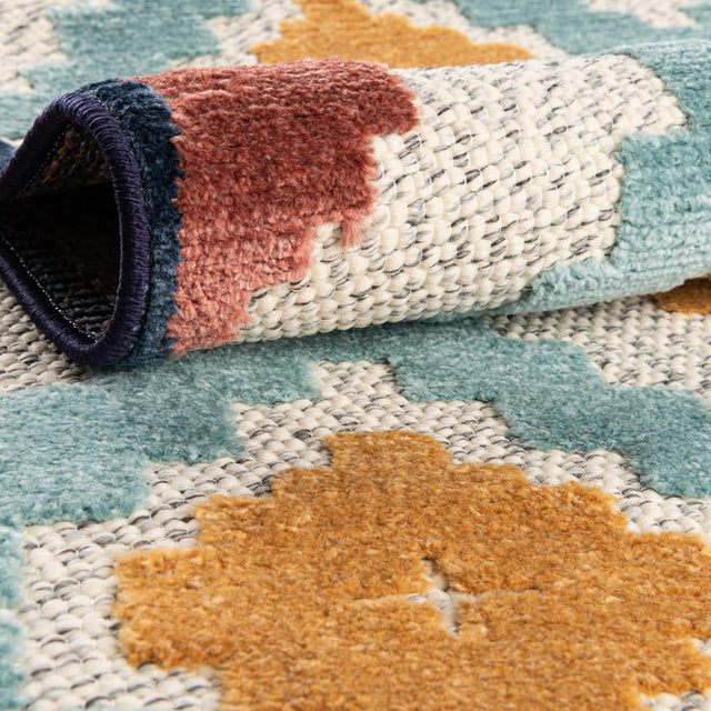 Ivory 5' 3 x 5' 3 Belize Outdoor Round Area Rug Weather Resistant for Patio, Deck, Terrace, Balcony, Porch 100% Polypropylene Colorful Fun Coastal Modern Carpet for Outside for Sale at Rug Engine